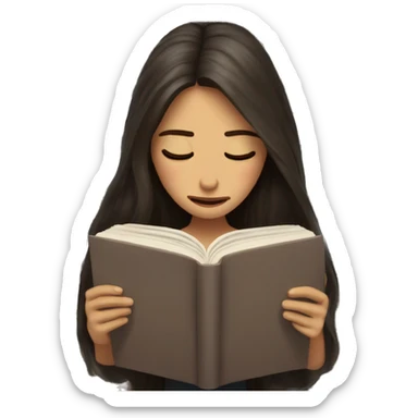 brunette long hair woman crying tears down face while holding and reading book sticker