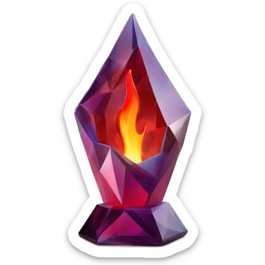 flame in a bottle sculpture symbolizing Sagittarius with a geometric, faceted design. The symbol is standing upright with angular and disney features. The vibrant red flame colors highlights the sharp edges and planes. sticker