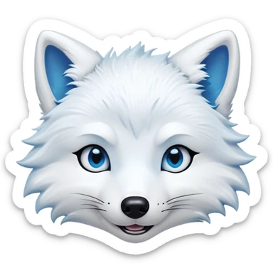 Cinematic Comical Arctic Fox Portrait Emoji, Head tilted dramatically with an exaggeratedly amused expression, featuring a striking, glossy white Fur with bold icy blue accents and wide, expressive eyes filled with playful disbelief, Simplified yet hilariously expressive features, highly detailed, glowing with a slightly sassy glow, high shine, dramatic yet playful, stylized with an air of cheeky arctic mischief, bright and endearing, soft glowing outline, capturing the essence of a spirited and over-the-top arctic fox, so meme-worthy it feels like it could side-eye its way into internet fame instantly! sticker