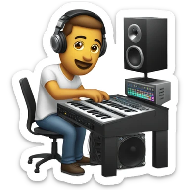 Men producing music in a computer with speakers and mixer  sticker