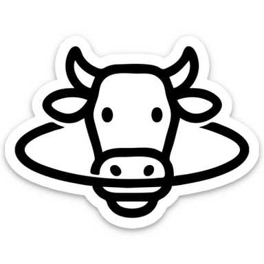a cow with Saturn's rings, clean modern icon style, simple lines, minimal color sticker