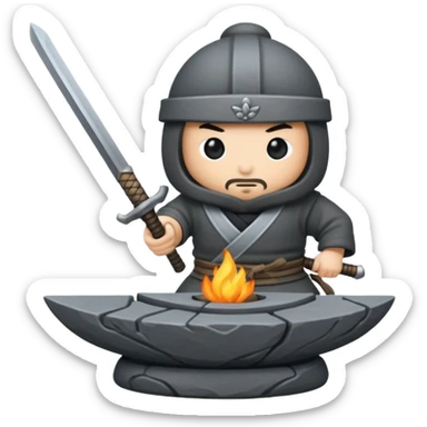 A Japanese stone forge with a sword sticker