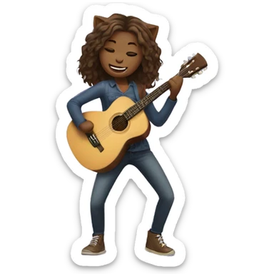 girl cat dancing and playing acoustic guitar sticker