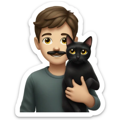 boy with amazing moustache with black cat indoors sticker