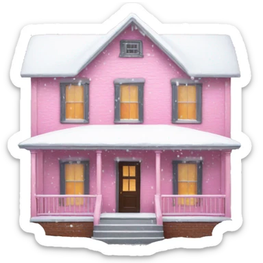 Pink house covered in snow with front porch sticker