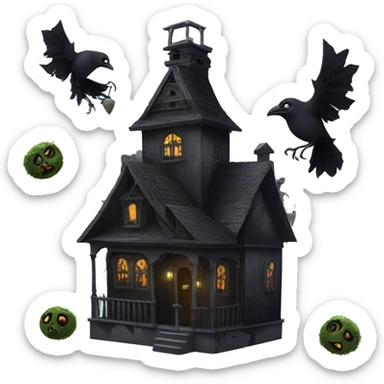 Nevermore Academy. Haunted Addams house. birdhouse slightly mossy and spider webs  sticker