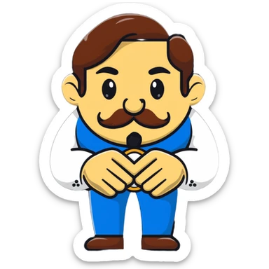 italian man Luigi Mangione with mustache wearing a large gold wedding band ring sticker