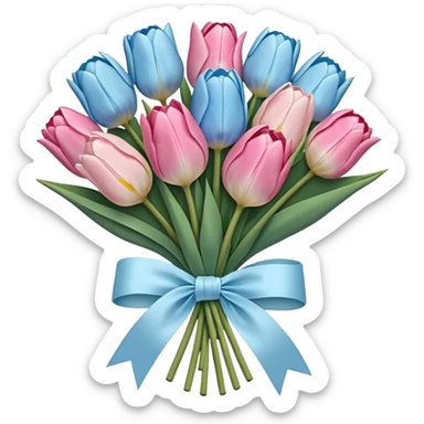 Pastel blue and pastel pink tulip bouquet tied together bya white ribbon  sticker