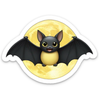 black baby bat wings in front of light yellow moon sticker