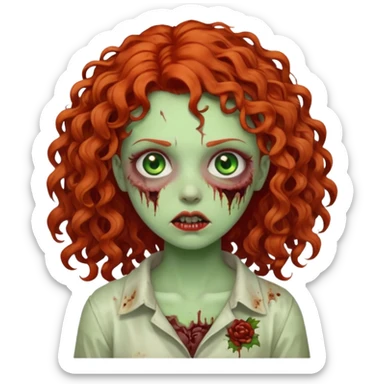 a curly girl red-haired with green eyes zombie sticker