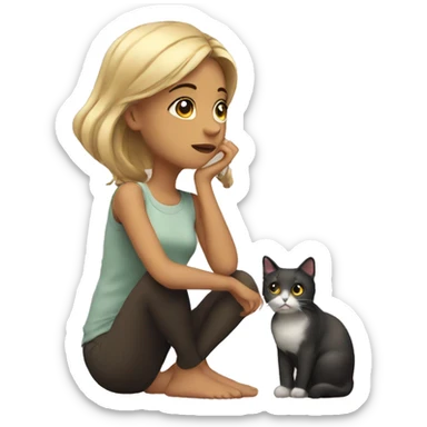Thinking girl with cat sticker