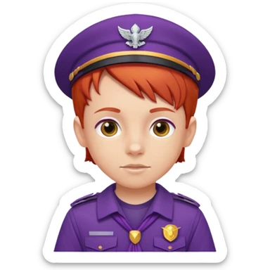 red haired scout kid with purple uniform sticker