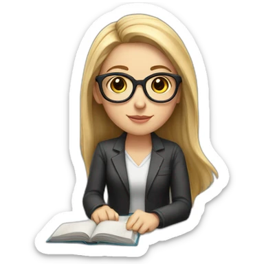 white girl with glasses and books sitting on the desk sticker