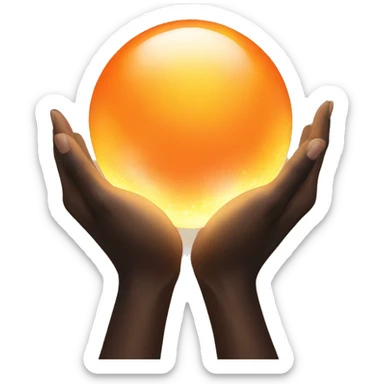 Hands holding Glowing orange orb sticker