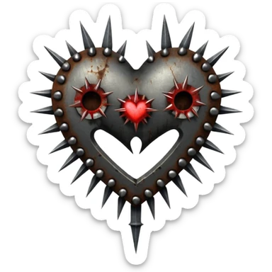 Metal heart pierced with spikes and nails, torture relic, dark gothic icon sticker