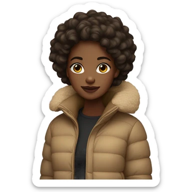black girl in tan puffer coat with dark brown curly hair sticker