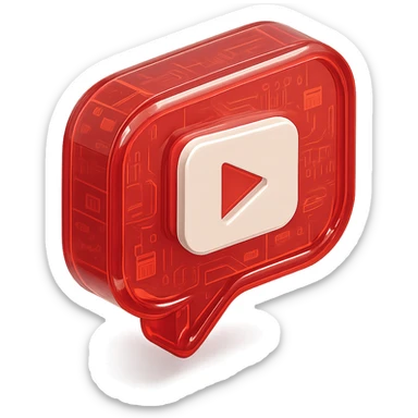 red speech bubble with inside a big red YouTube white play button, very glossy circuit style, transparent sticker
