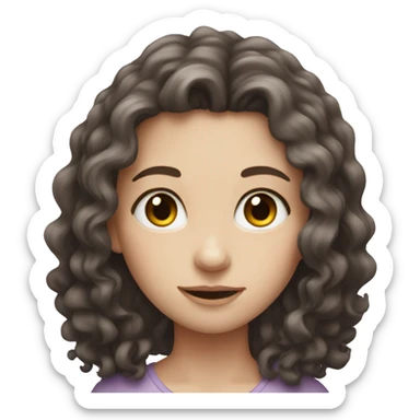 pale girl with long dark brown curly hair sticker