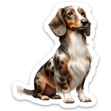 brown Merle long haired Dachshund full body sticker