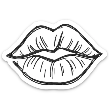 Create a clear and precise lipstick kiss mark exactly like the reference image, with sharp edges and uniform color, suitable for vector outline. No additional effects or textures, just a clean and consistent lipstick imprint. sticker