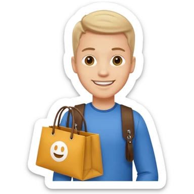 a white guy with branded bags sticker