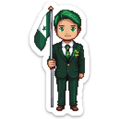 Pakistani diplomat in formal attire with Pakistan flag colors sticker