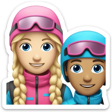 Skier boy and Skier girl with blonde hair and pink gear blue eyes  sticker