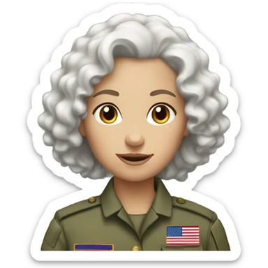 white hair girl in the military curly hair sticker