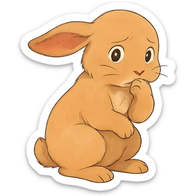 apricot bunny biting paw nervously, full body, soft Ghibli style sticker