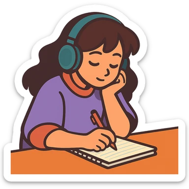 lofi animated girl writing in a notebook, soft colors, vibrant toon style sticker