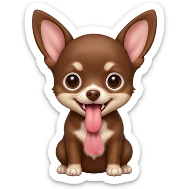 Generate an emoji of a chocolate-colored Chihuahua puppy with its tongue sticking out sticker