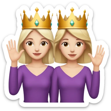 two women with crowns and the same outfit making high five sticker