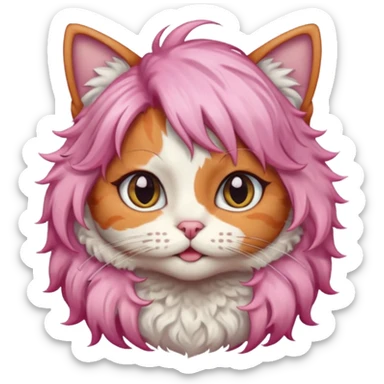 calico cat wear curly short pink hair wig sticker