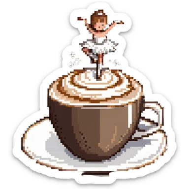 Ballerina dancing on top of frothy cappuccino, coffee cup sticker
