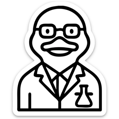 duck dressed as a scientist, icon style, clean lines, simple color palette, minimal details, suitable for use as an icon sticker