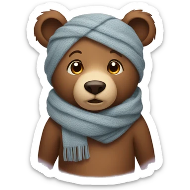 bear wearing a scarf with brown hearts around the face sticker
