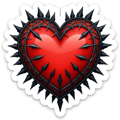red heart with black lace, thorns, and a crystal, dark romance sticker