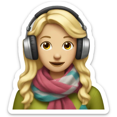 Blonde girl wearing a scarf with headphones on jamming to music sticker