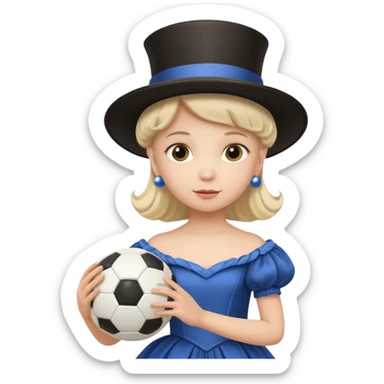 a child in a theatrical hat with a soccer ball in his hands and in a ball gown sticker