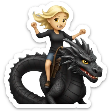 Blonde girl ride on black dragon sticker
