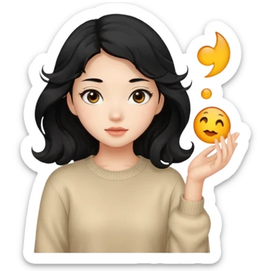 Beautiful girl,Black hair, wavy long hair,Black eyes,Chinese, beige sweater  sticker