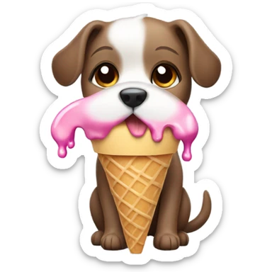 Cute dog eating ice cream in the rain sticker