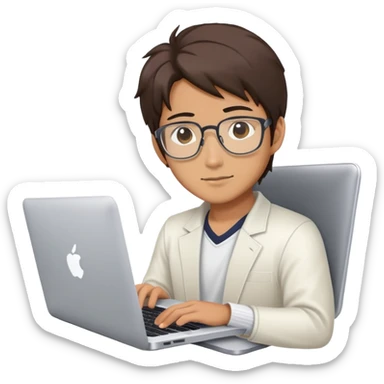 japanese handsome software engineer with macbook sticker
