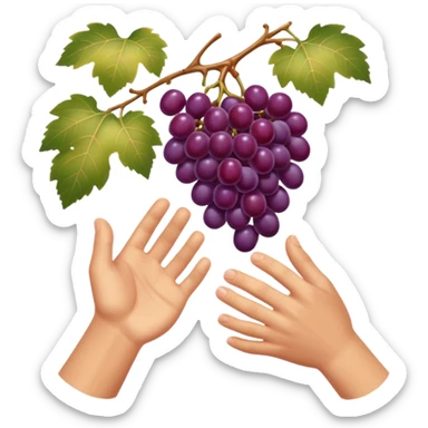 minimalist luxury emoji elegant hand picking two shiny purple grapes from a vine warm golden sunlight soft shading premium look sticker
