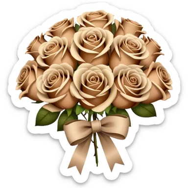 Beige and Brown realistic and aesthetic roses Bouquet with beige bow sticker