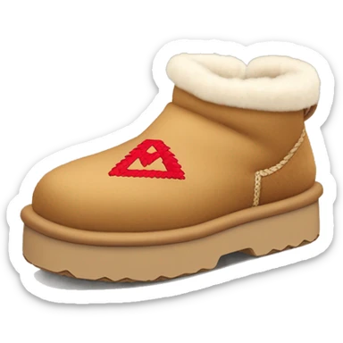 Ugg Camel slip-on slippers. A thin red zig-zag stitch only encircling ankles, VERY chunky platform sole. sticker