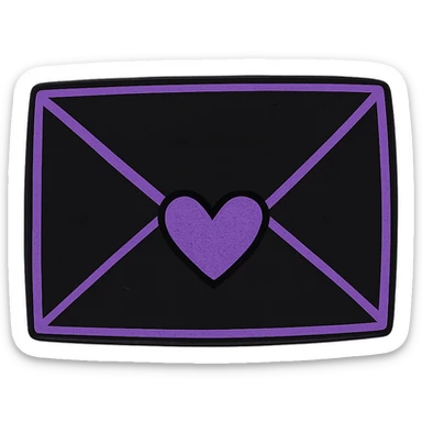 emo style black and purple envelope with a heart seal, no background sticker