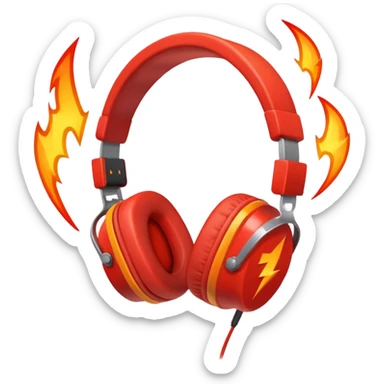 Red fire with orange headphones and background Red lightning bolt sticker