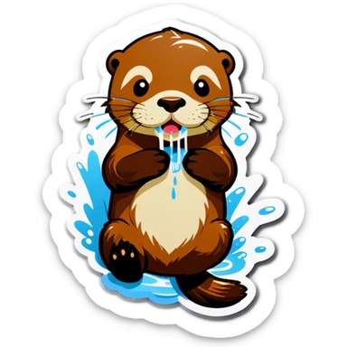 Otter taking a shower  sticker