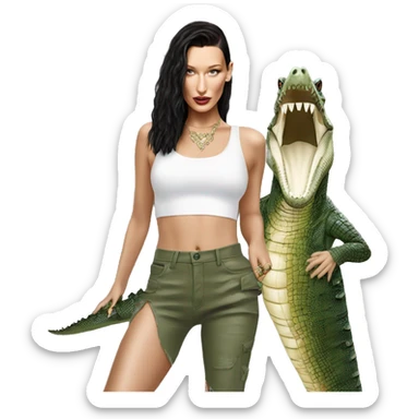 Bella hadid with half body of a crocodile  sticker